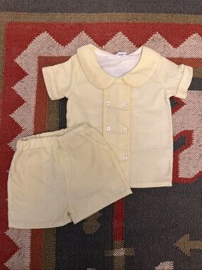 Stitchy Fish Yellow & White Striped Two-Piece Short Set